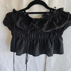 Topshop Black Smocked Crop Blouse